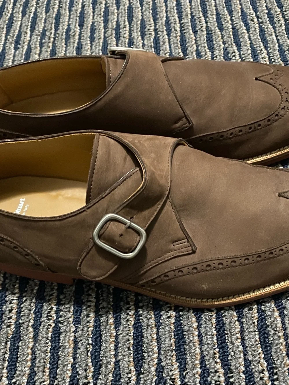 Paul Stuart Suede Brogue Wingtip Monk Strap Loafers. Made in Italy. Size13
